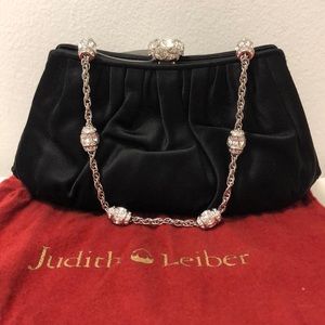 Judith Leiber black satin evening bag